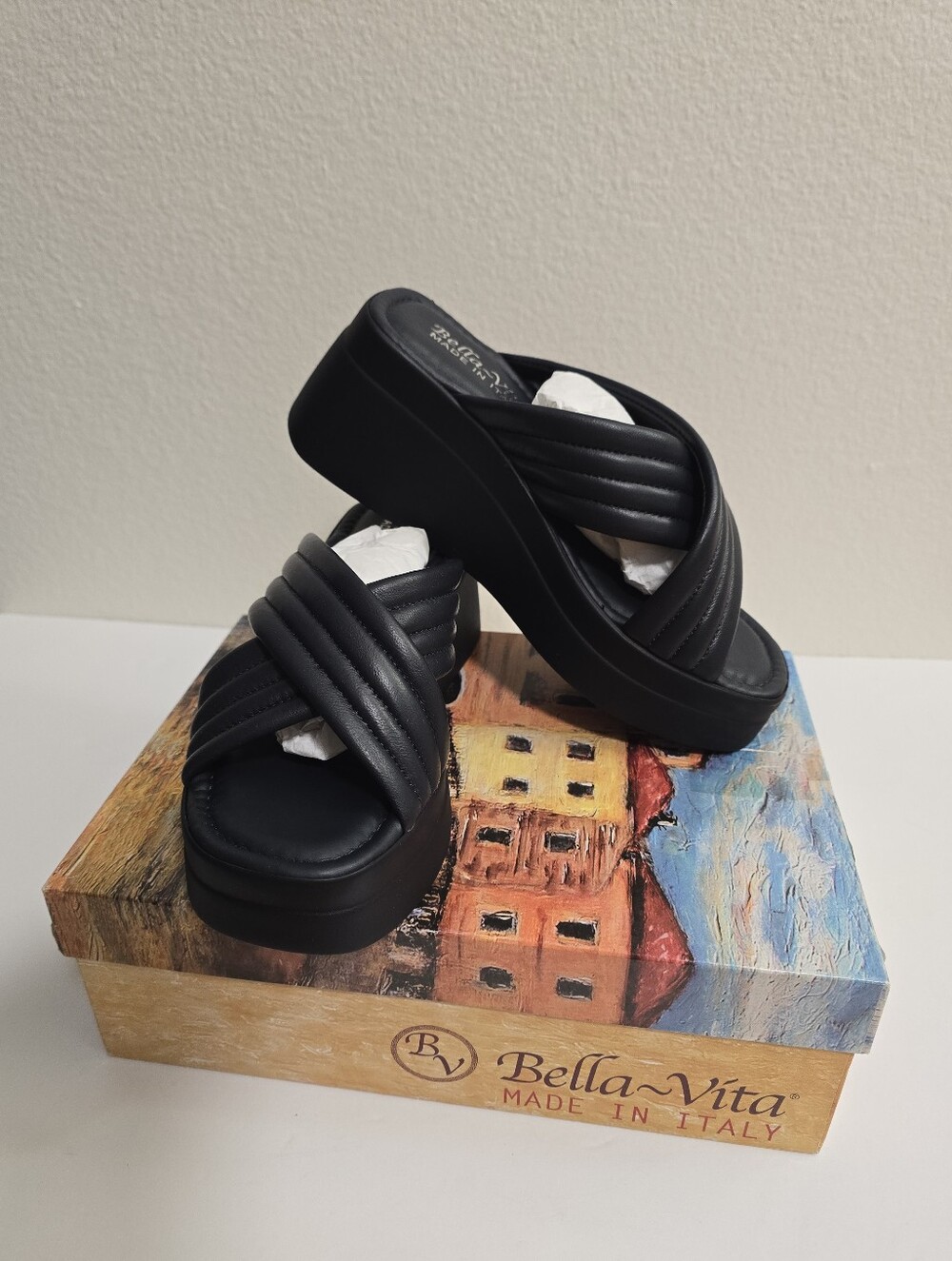 Bella Vita Maz- Italy Genuine Italian Leather Wedge Sandal In Navy